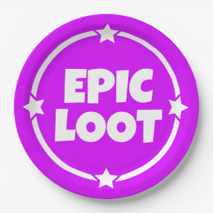 Assiettes En Carton Epic Loot Gamer Neon Purple Texte Slogan Plat Papi