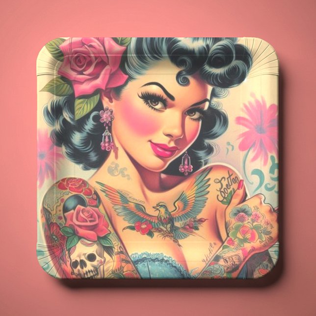 Assiettes En Carton Épingle à tatouage rétro (Créateur téléchargé)