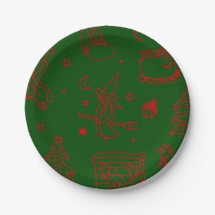 Assiettes En Carton épiphanie noël sorcière befana vert