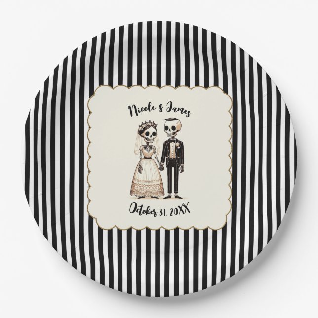 Assiettes En Carton Épouse de squelette de dessin + Mariage géant (Devant)