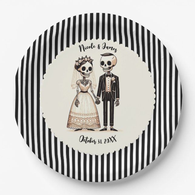 Assiettes En Carton Épouse de squelette de dessin + Mariage géant (Devant)