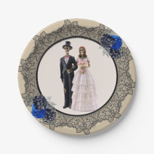 Assiettes En Carton Épouse squelette et chambre noire dentelle bleue R