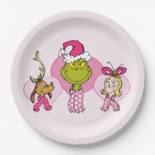 Assiettes En Carton Équipage du Grinch en Portrait Rose de la Saint-Va