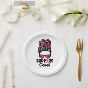 Assiettes En Carton Équipe de soutien Nœud sale Guerrière rose Cancer