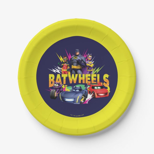 Assiettes En Carton Équipe de superhéros Batwheel™ (Devant)