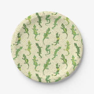 Assiettes En Carton Escalade de roche Geckos sur jaune - motif sans so
