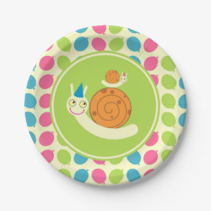 Assiettes En Carton Escargots et ballons enfants Fête d'anniversaire