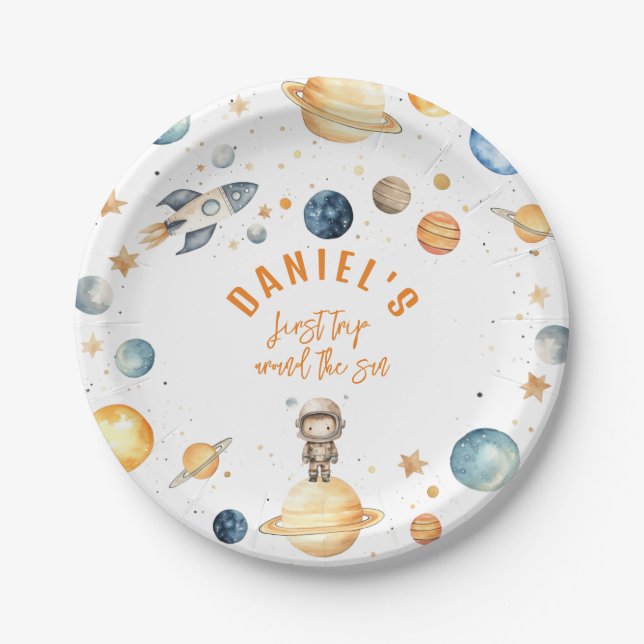 Assiettes En Carton Espace Anniversaire Premier Voyage Autour Du Solei (Devant)