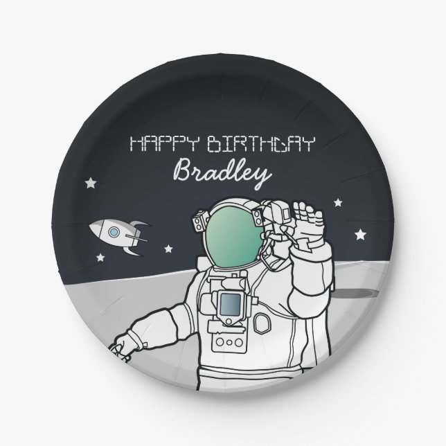 ASSIETTES EN CARTON ESPACE ASTRONAUT ROCKET FÊTE D'ANNIVERSAIRE (Devant)