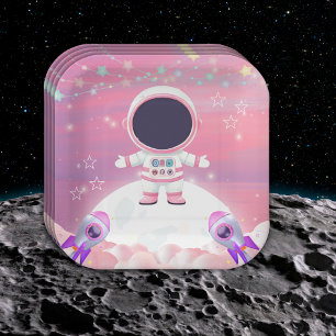 Assiettes En Carton Espace extra-atmosphérique rose Petit explorateur 