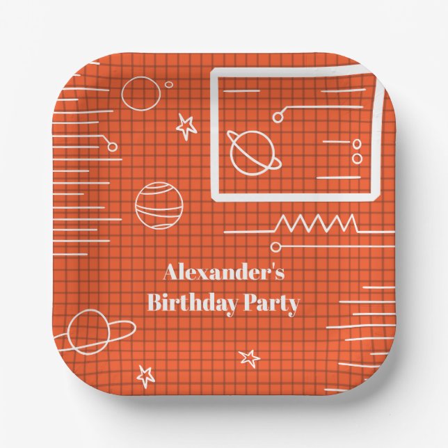 Assiettes En Carton Espace Thème Spatiale Espace Ordinateur Écran Anni (Recto)