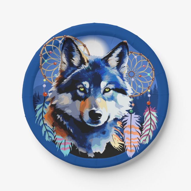 Assiettes En Carton Esprit animal indigène Wolf (Devant)
