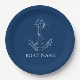 Assiettes En Carton Esprit Nautione Ancre Bleu Marine