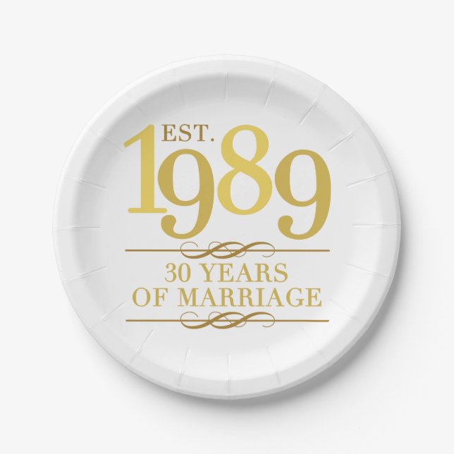 Assiettes En Carton Est. 30e anniversaire du Mariage 1989 (Devant)