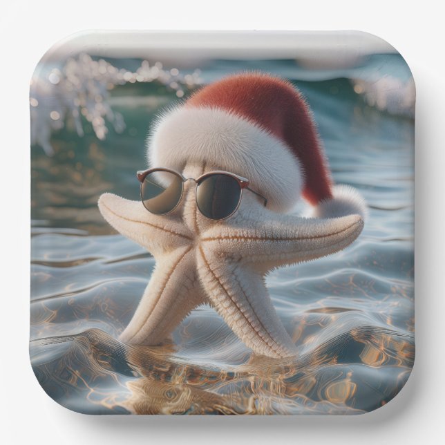 Assiettes En Carton Estarfish de Noël dans l'océan (Recto)