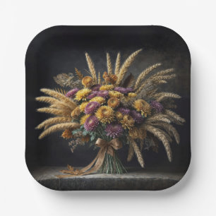 Assiettes En Carton Étalons de blé d'automne et bouquet de maman