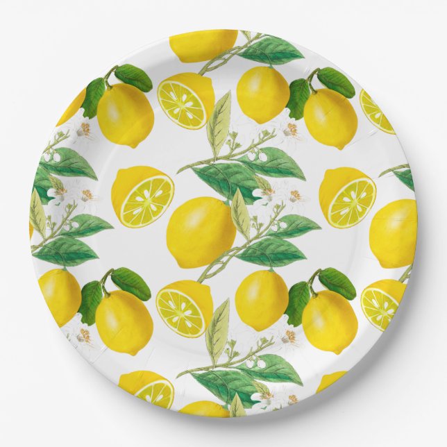 Assiettes En Carton Été, agrumes, style méditerranéen floral, citron  (Devant)