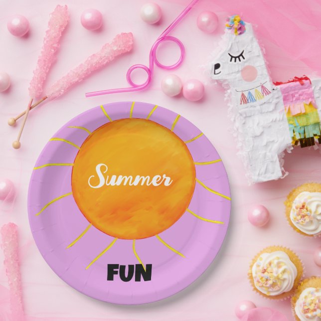 Assiettes En Carton Été Amusant Jaune Orange Soleil Violet (Fête)