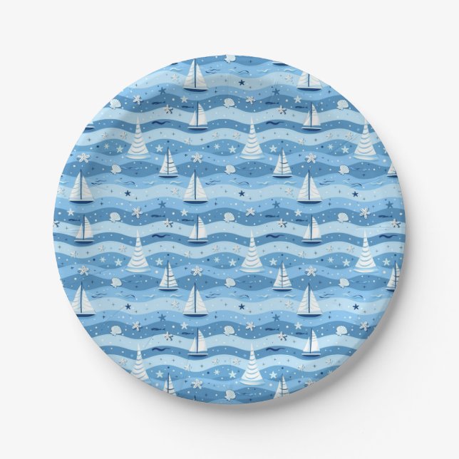 Assiettes En Carton Eté Bateaux à voile Plage Piscine Plaques de papie (Devant)