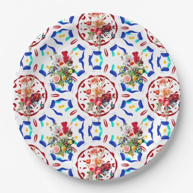 Assiettes En Carton Été, boho, bohème, floral, style méditerranéen (Devant)
