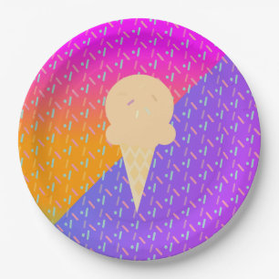 Assiettes En Carton Été Crème glacée Neon arrose Motif de fête