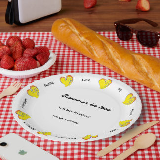 Assiettes En Carton Été d'amour -Plage ou Lac- Texte personnalisé au c