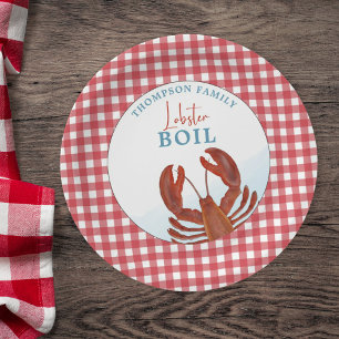 Assiettes En Carton Été En vichy Homard Bouillir Fruits de mer Whimsic
