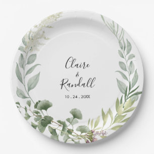 Assiettes En Carton Été Floral Vert Folithe Blanc Mariage
