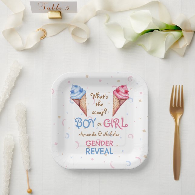 Assiettes En Carton Été Sexe Révéler Crème de glace rose bleu (Mariage)