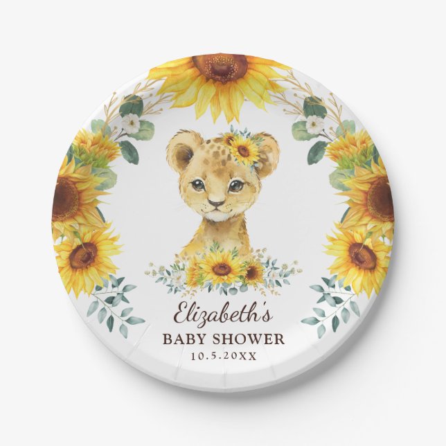 Assiettes En Carton Été Sunflower Lion Cub Jungle Baby shower (Devant)