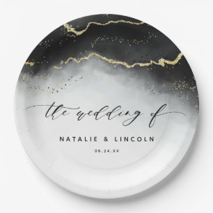 Assiettes En Carton Ethereal Mist Ombre Black Watercolor Moody Mariage