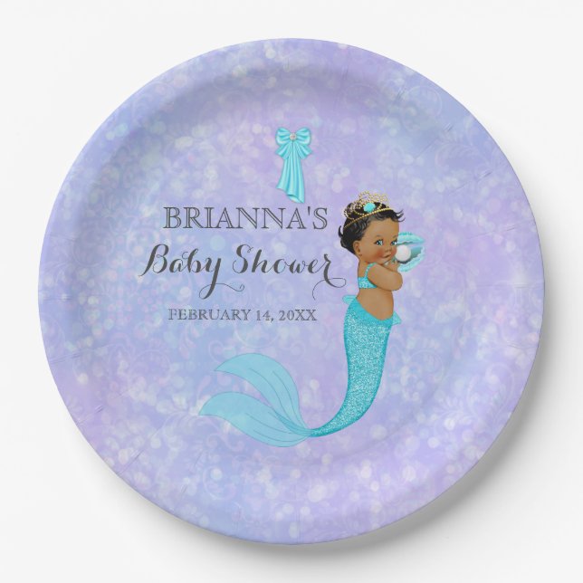 Assiettes En Carton Ethnic Baby Girl Mermaid Princess Purple Turquoise (Devant)