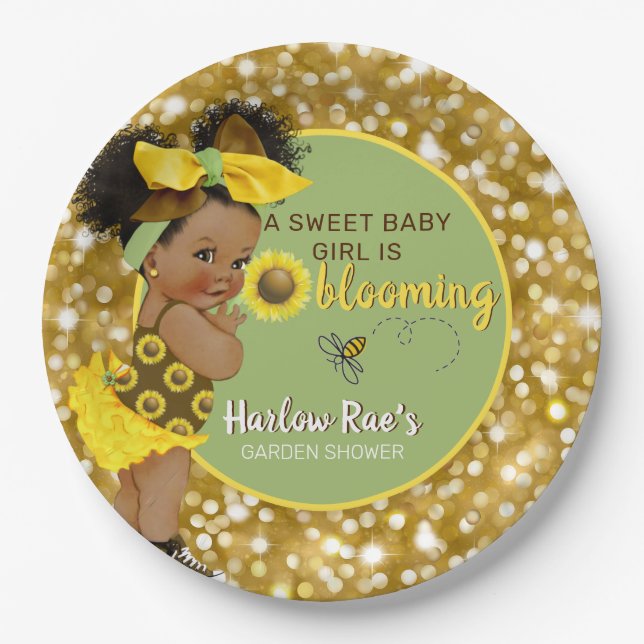 Assiettes En Carton Ethnic Baby Girl | Yellow Sunflower Gold Parties s (Devant)