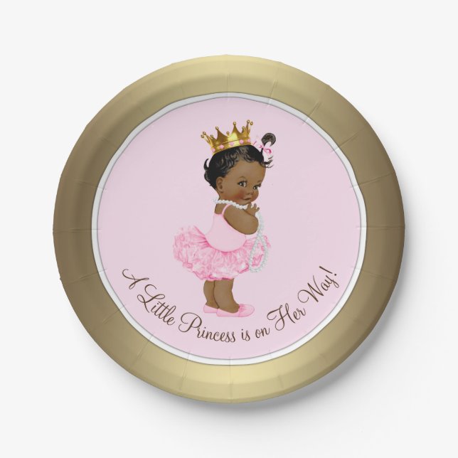 Assiettes En Carton Ethnic Ballerina Princess Baby shower en or rose (Devant)