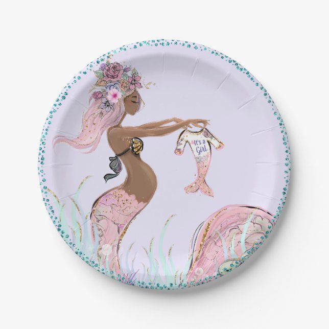 Assiettes En Carton Ethnic Mermaid Maman Plaques de papier Baby shower (Devant)