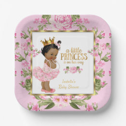 Assiettes En Carton Ethnic Princess Baby shower rose or Rose Floral