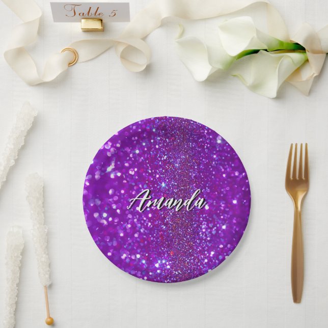 Assiettes En Carton Étincelles de Parties scintillant violet clair uni (Mariage)