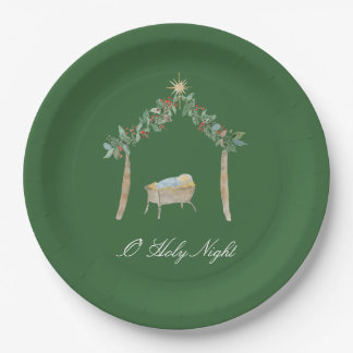 Assiettes En Carton Étiquette cadeau de la Nativité aquarelle