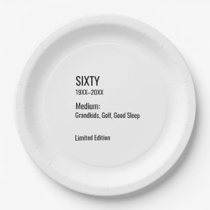 Assiettes En Carton Étiquette de musée chic et drôle pour 60e annivers