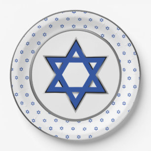 Assiettes En Carton Étoile bleue blanche d'argent de David Pesach Pass