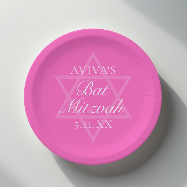 Assiettes En Carton Étoile de David du Parti Bat mitzvah rose chaud (Créateur téléchargé)