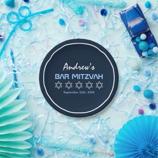 Assiettes En Carton Étoile de David Motif Bar Mitzvah (Fête)