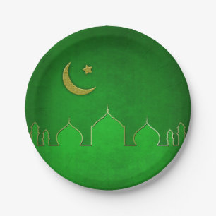 Assiettes En Carton Étoile de la Mosquée de l'or vert