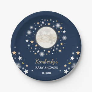 Assiettes En Carton Étoile de lune d'or de marine et de scintillement