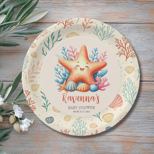 Assiettes En Carton Étoile de mer pastel personnalisée pour Baby Showe