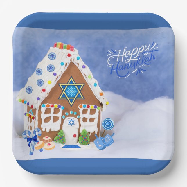 Assiettes En Carton Étoile Hanoukka moderne de David Gingerbread House (Recto)