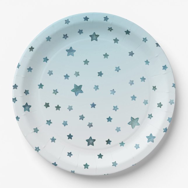 Assiettes En Carton Étoiles Aqua White Ombre (Devant)