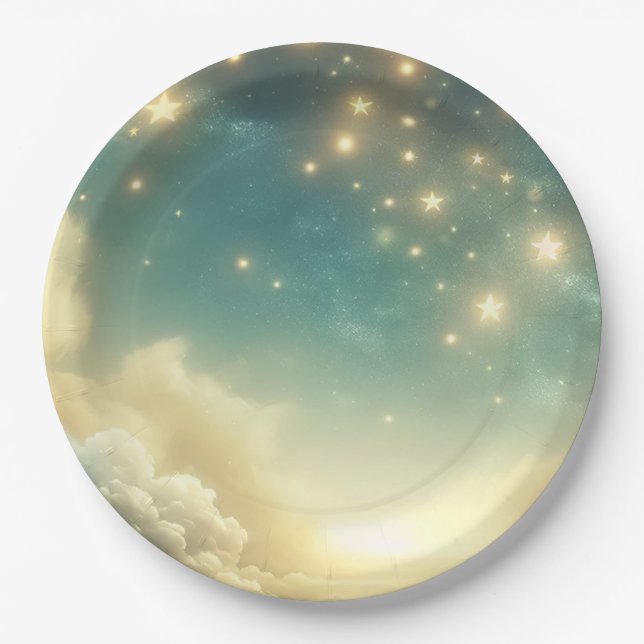 Assiettes En Carton Étoiles célestes brillantes étoile ciel d'annivers (Devant)