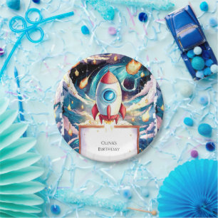 Assiettes En Carton Etoiles colorées Rocket Anniversaire