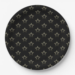 Assiettes En Carton Étoiles d'argent métallique sur noir